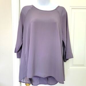 NWT Bobeau Flowy Feminine Blouse 3/4 Sleeve Dusty Plum Purple Size Small
